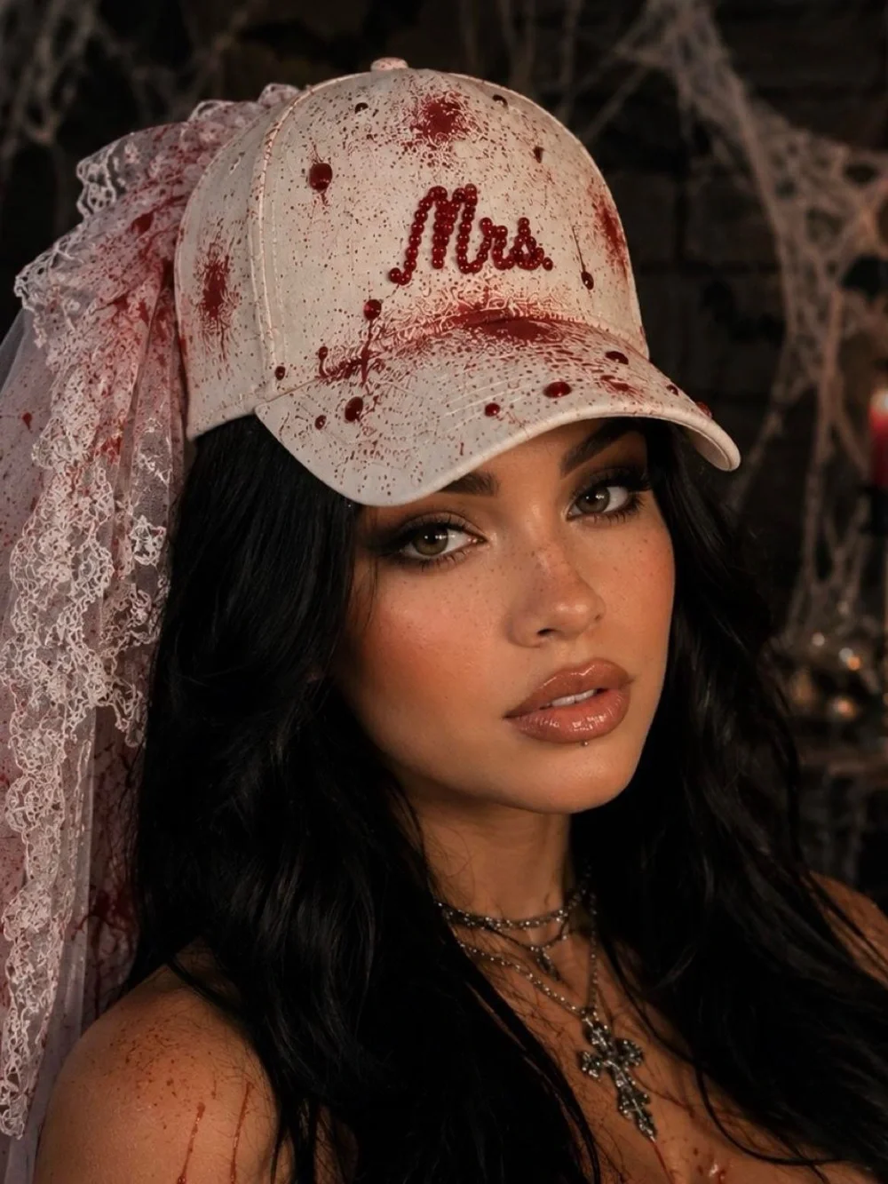 Blood Splash Horror Bride Baseball Hat New Halloween Costume